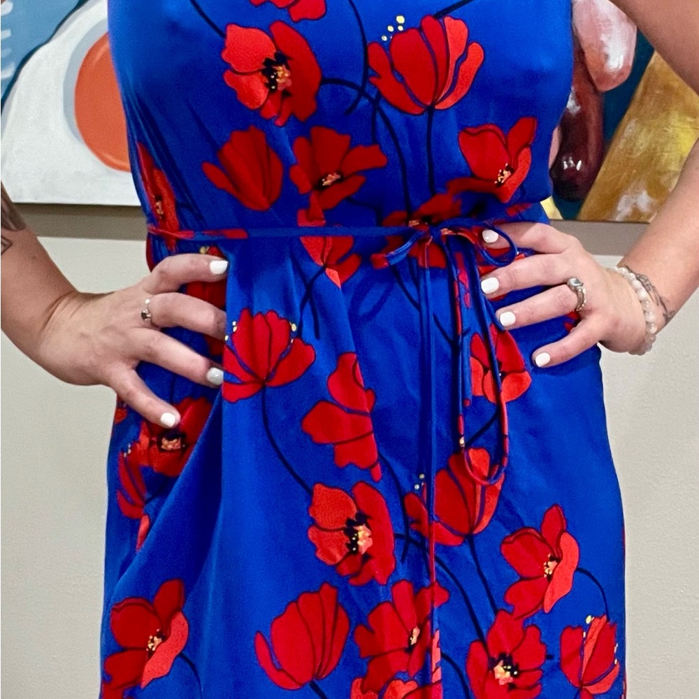 Bold Notch Collar Belted Tank Dress. Tea Length